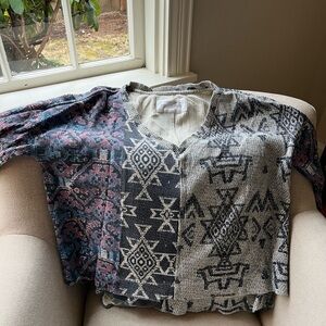 Anthropologie Pilcro Textured Knit Jacket in Cream and Blue